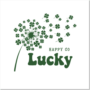 Happy Go Lucky Clover Dandelion Flower St Patrick's Day Posters and Art